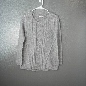 DE Collection Women’s Gray Cable Knit Sweater Pullover XS Long Sleeve Crewneck
